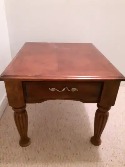 Wood End Table with carved detailing, View more