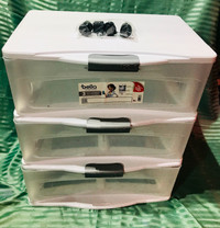 New plastic 3-drawer storage with locking clips and wheels