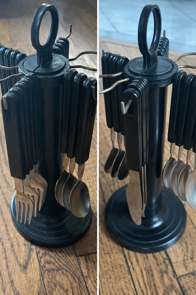 Black Flatware Cutlery Set with Stand - 16 Pieces, View more