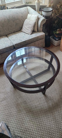 Beautiful Round Glass and Wood Coffee Table