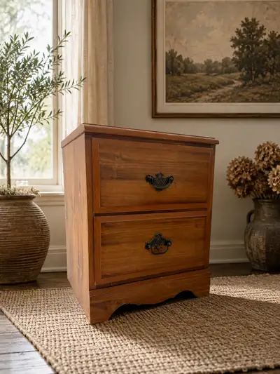 Free Delivery! Vintage Solid Wood 2-Drawer Nightstand Cabinet, View more