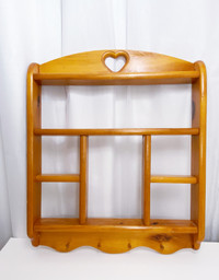 Vintage wall mounted curio shelf Rustic wooden heart shelf