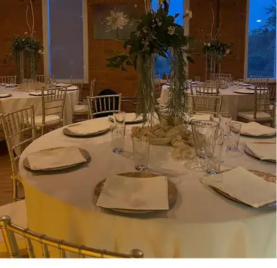 3 Round wooden foldable tables  each fits 8-10 people, View more