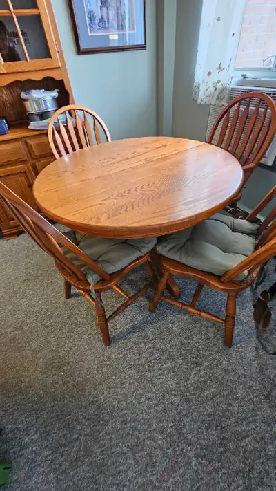 solid oak dining room table 4 chairs with hutch, View more