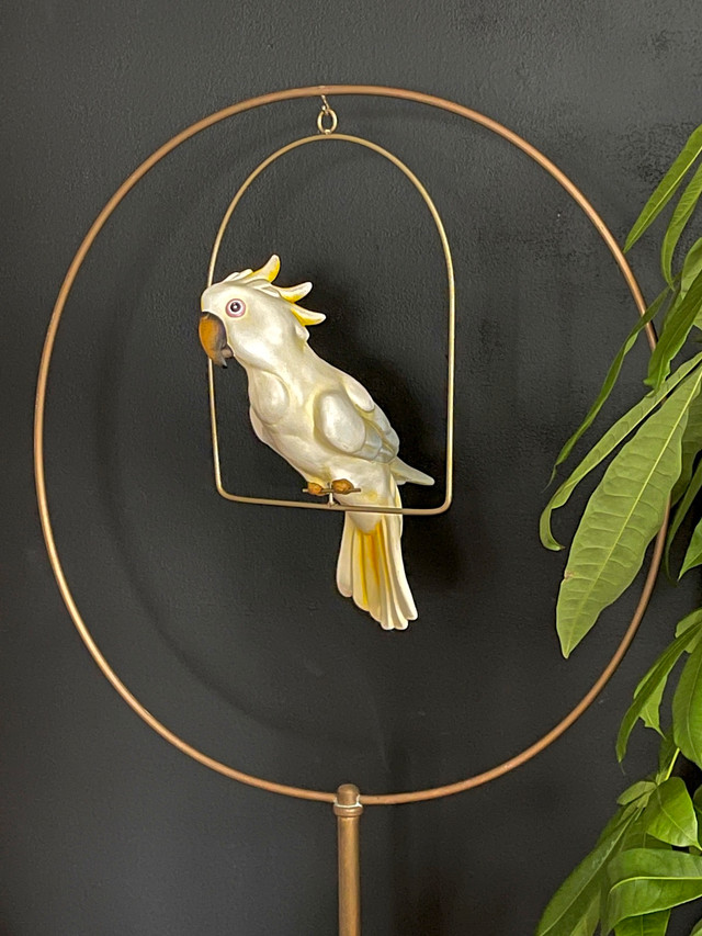 Vintage Ceramic Hanging Cockatoo & Copper Birdcage Stand in Arts & Collectibles in Leamington - Image 2