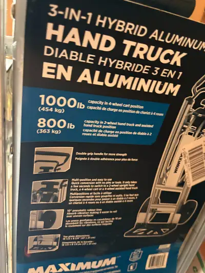 Ce diable hybride 3-en-1 en aluminium Maximum est conçu pour supporter jusqu'à 454 kg en position de...