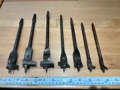 Vintage adjustable expansive drill bits, Irwin #22, Russel, etc., View more