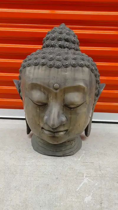 Large Brass/Bronze Buddha head statue, 24 inches tal, View more