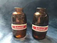 2 Vintage Schmidt Keg-shaped Amber Beer Bottles
