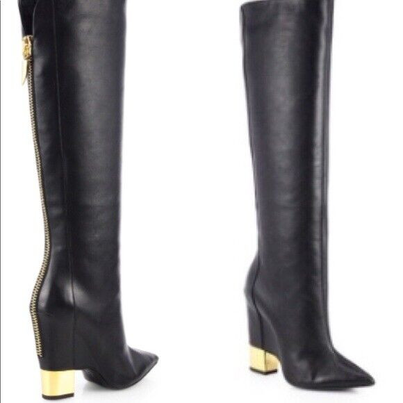 Giuseppe Zanotti Gold Heel Tall Black Leather Boots 6.5 or 36.5 in Women's - Shoes in City of Toronto