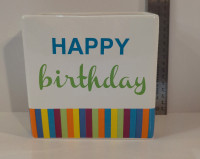 Ceramic, Glazed "Happy Birthday"  Container/Vase. Brand New.