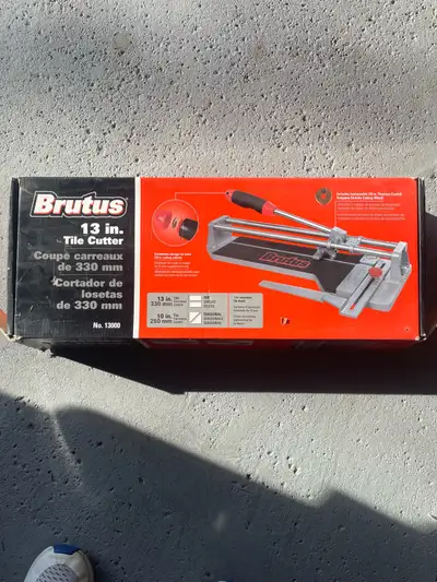 I'm offering a used Brutus 13-inch tile cutter, perfect for accurately cutting tiles up to 13 inches...