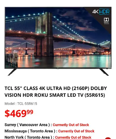 TCL 55" Class 4K Ultra HD (2160p) Dolby Vision HDR Roku Smart TV, View more