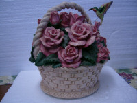 Large Musical Rose Basket with Humming Bird
