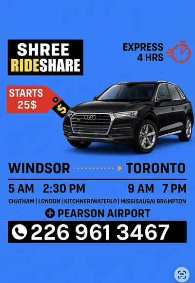 windsor to toronto Rides available , View more