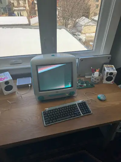 Blue iMac G3 w/ matching keyboard & mouse, View more