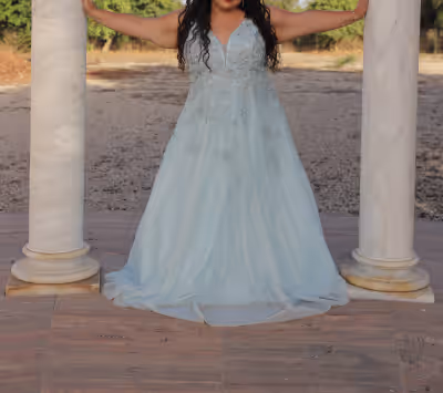 Stunning light blue gown, Cinderella inspired, with 3D flowers. Size 24, light and flowy gown. Dress...