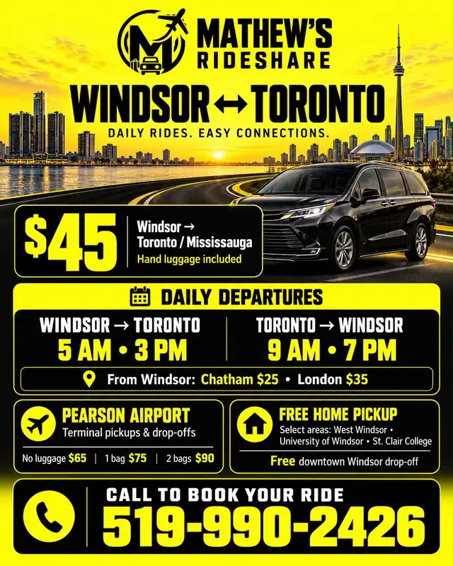 ☎️☎️☎️✈️9am  & 7pm DAILY TORONTO ↔️ WINDSOR EXPRESS 