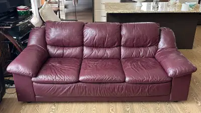 Beautiful Burgundy Wine Red Genuine Leather Sofa (CAN DELIVER), View more