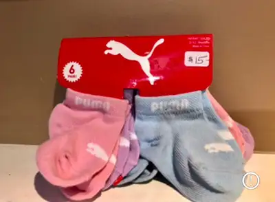 -6pk Puma Socks / 0-6m / $10 -Pink Ballet Sandals / Sz 7/8 Baby / $10 -RW Pink Shoes / Avail in 0-3...