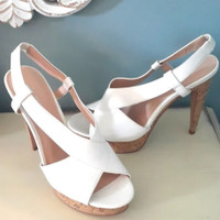 Nine West white strappy open toe shoes with cork platform heels