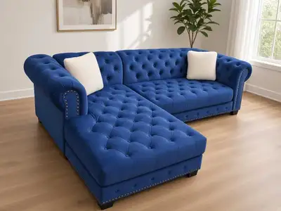 Royal Blue Velvet Tufted Sectional Sofa, View more