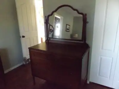 Antique dresser and trifold vanity, View more