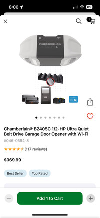 Chamberlain B2405C 1/2 ultra quiet belt drive garage door opener