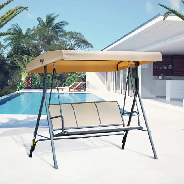 Beige 3-Seater Swing Chair Covered Garden Hammock A-Frame in Patio & Garden Furniture in Markham / York Region - Image 8