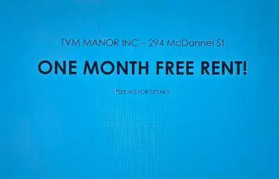 One bedroom for immediate occupancy upon approval. Please visit our website at TVM.ca for the applic...