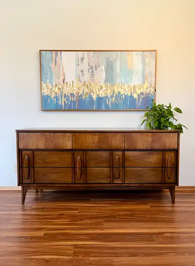 MCM Walnut VicArt Nine Drawer Dresser Sideboard, View more