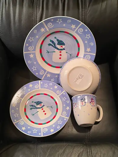 NEW 16 piece snowman dinnerware set, View more