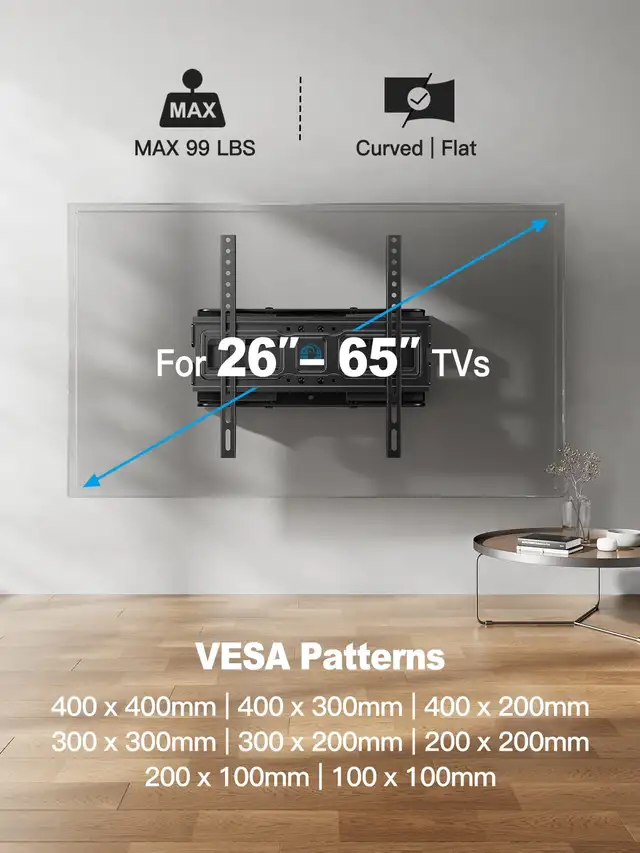 Pipishell Full Motion TV Wall Mount for 26-65” TVs - Up to 99Lbs in Video & TV Accessories in Markham / York Region - Image 4