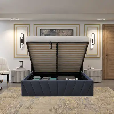 Grey color storage bed queen size king size brand new in boxes, View more