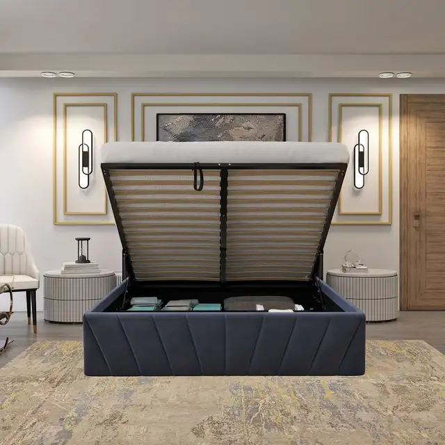 Grey color storage bed queen size king size brand new in boxes in Beds & Mattresses in Burnaby/New Westminster - Image 2