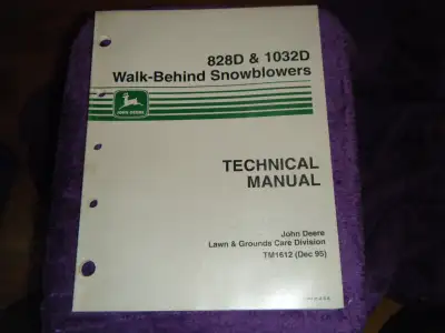 John Deere 828D, 1032D Walk Behind Snowblowers Technical Manual, View more