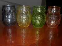 Ensemble de 4 petits pots en verre coloré en forme de hibou