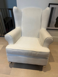 Pottery Barn Ivory Wingback Rocking Chair & Ottoman