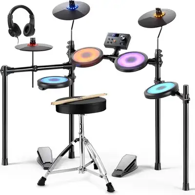 Donner Electronic Drum Set with LED Light Up Quiet Mesh Drum Pad, View more