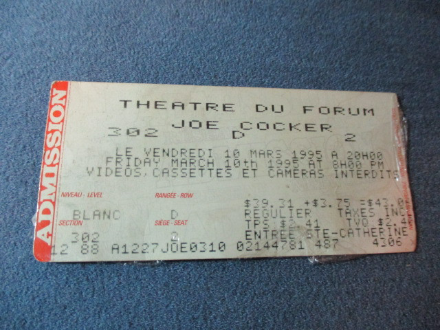 VINTAGE 1995 JOE COCKER TICKET STUB-THEATRE DU FORUM DE MONTREAL dans Art et objets de collection  à Laval/Rive Nord