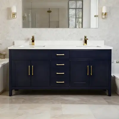 72 Inch Bathroom Vanity – Solid Wood Cabinet + Stone Countertop, View more