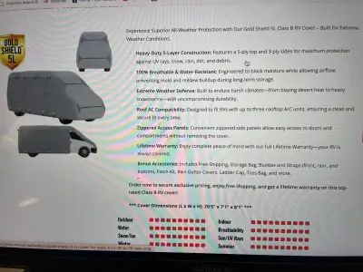 Couverture de VR classe B , 18 à 20 pieds. De la compagnie RVCover. Ca Model Gold Shield 5L. Servi 1...