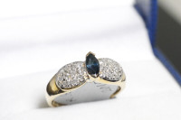 NEW 14K. ITALIAN GOLD. GENUINE SAPPHIRE & DIAMOND RING FOR SALE.