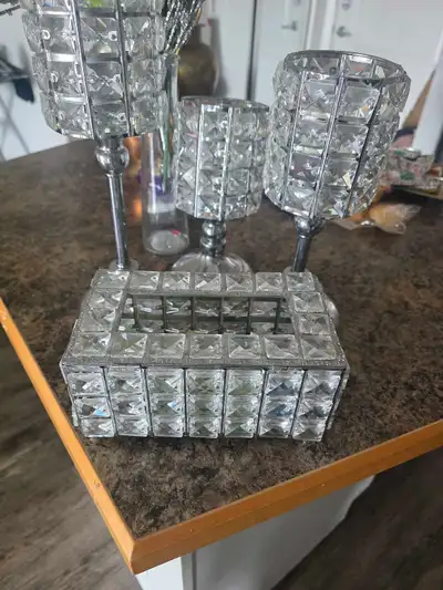 Crystal Candle Holders and Tissue Box, View more