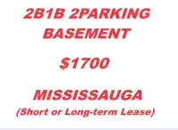2B1B 2PARKING Basement for Rent MISSISSAUGA, WHOLE or SEPARATELY