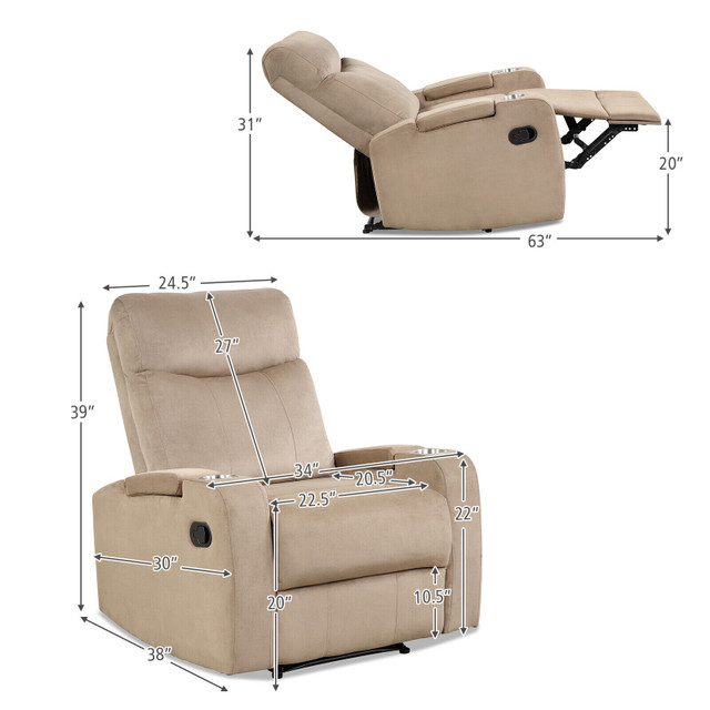 Recliner Chair Single Sofa Lounger with Arm Storage & Cup Holder in Chairs & Recliners in Kitchener / Waterloo - Image 2