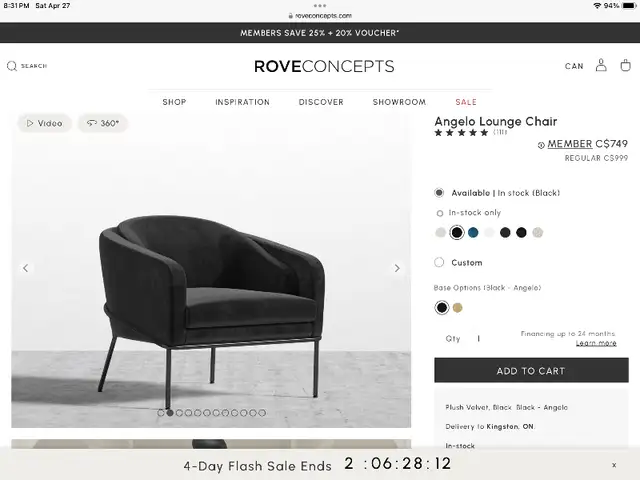 Arm chair, black velvet in Chairs & Recliners in Kingston - Image 4