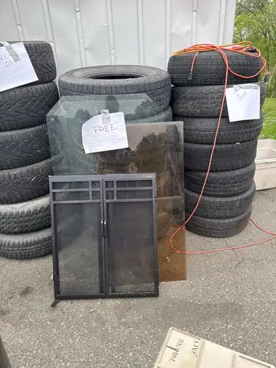free stuff, tires, glass, bike parts garage sale, View more