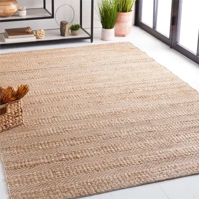 9 ft. x 12 ft. Natural Fiber Ivory/Beige Striped Woven Area Rug, View more