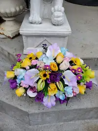 Memorial Silk Flower Headstone Saddle